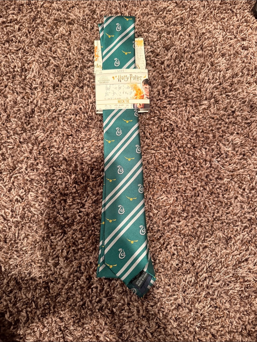 Warner Bros. Slytherin Green and Silver Diagonal Stripe Tie